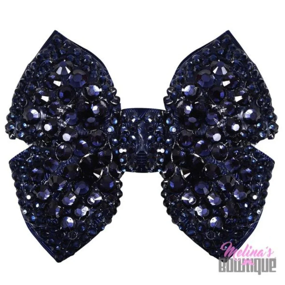 NEW Melina's Bowtique Navy‎ Blue Structured Sparkly Girls Hair Bow Clip